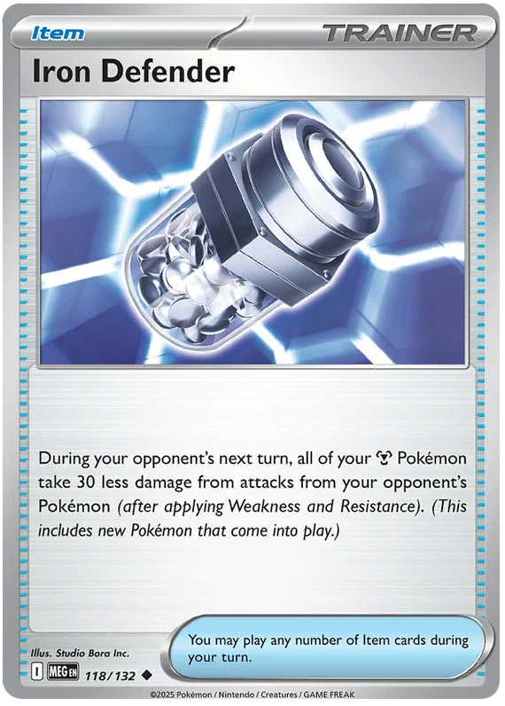 Iron Defender common kaart uit de Pokémon Mega Evolution set, kaartnummer 118