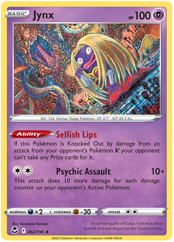 Jynx common kaart nummer 062 uit de Pokémon Silver Tempest set