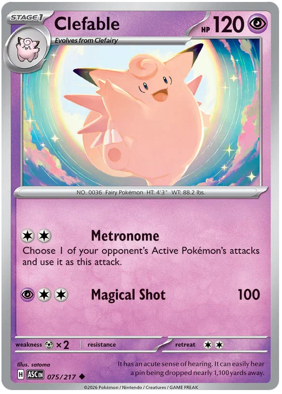 Pokémon kaart Clefable common #075 uit de set Ascended Heroes