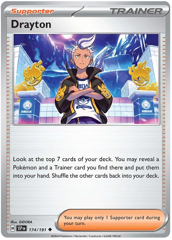 Pokemon kaart Drayton common #174 uit de Surging Sparks set