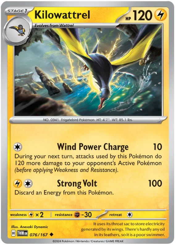 Kilowattrel #076 common Pokemon kaart uit Twilight Masquerade set