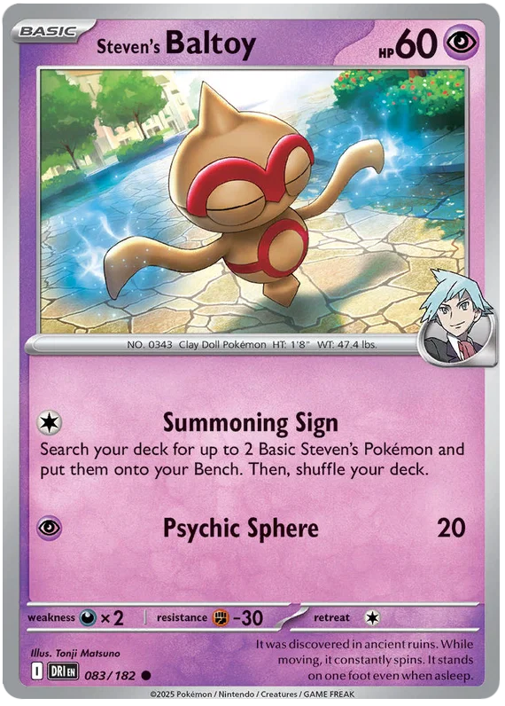 Steven's Baltoy common Pokemon kaart nummer 083 uit Destined Rivals set