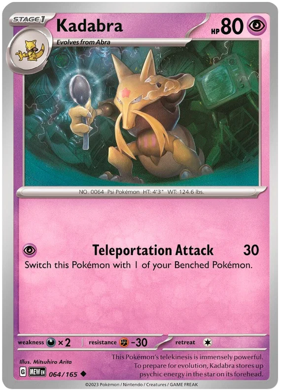 Pokémon Kadabra common kaart nummer 064 uit de 151 set