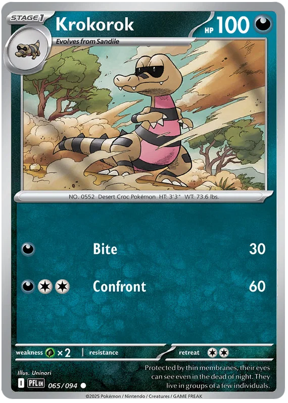 Krokorok common kaart #065 uit de Pokémon Phantasmal Flames set