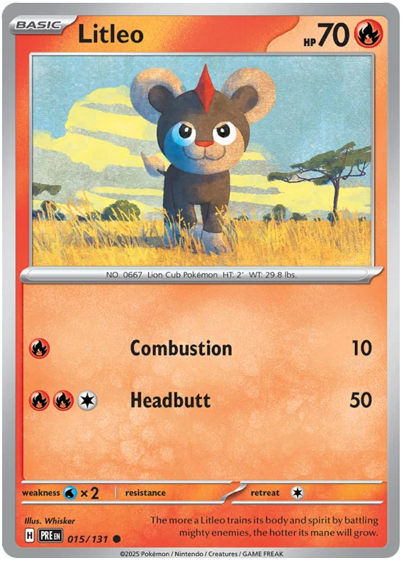 Litleo common kaart #015 uit de Pokémon Prismatic Evolutions set