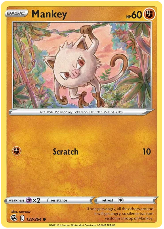 Mankey #133/264 common Pokémon kaart uit de Fusion Strike set