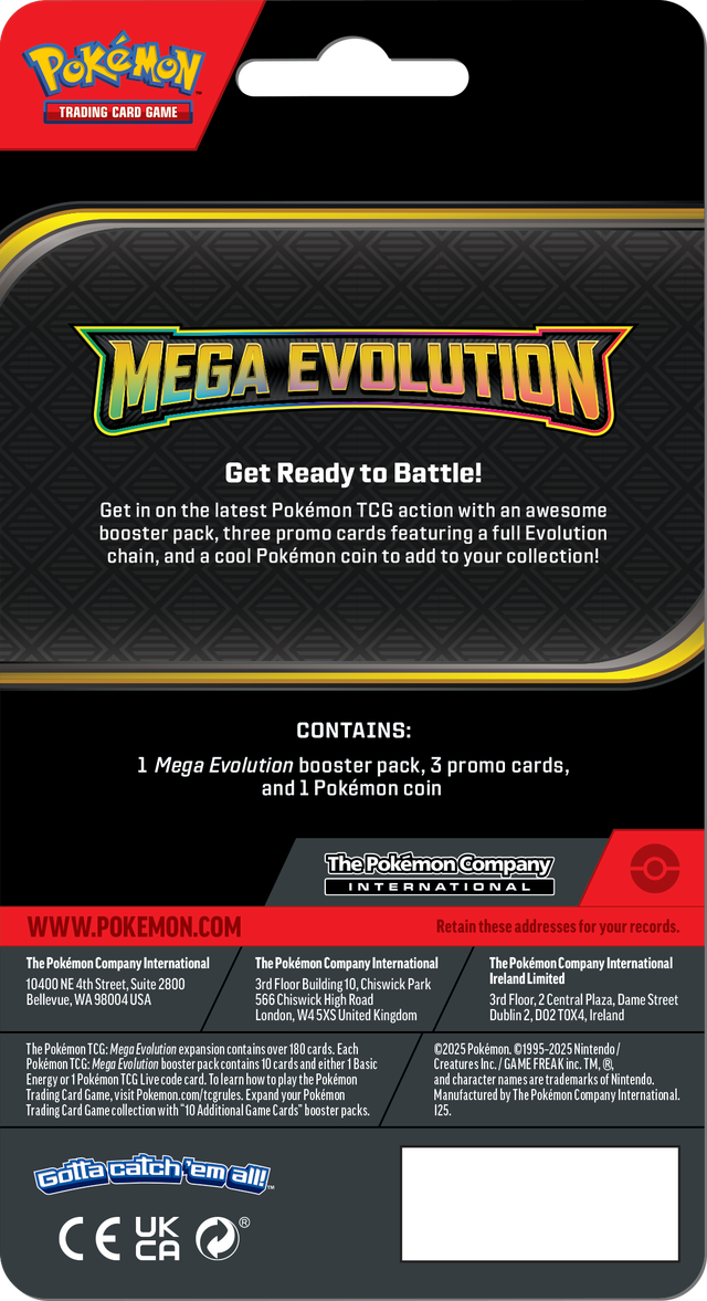 Mega Evolution 1 Pack Premium Checklane met Meowscarada promokaart, Lucario munt en Mega Evolution boosterpack.