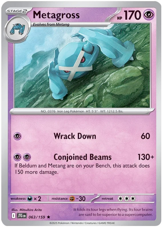 Metagross holo Pokémon kaart nummer 063 uit de set Journey Together