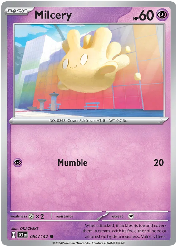 Pokémon Milcery common kaart nummer 064 uit de Stellar Crown set