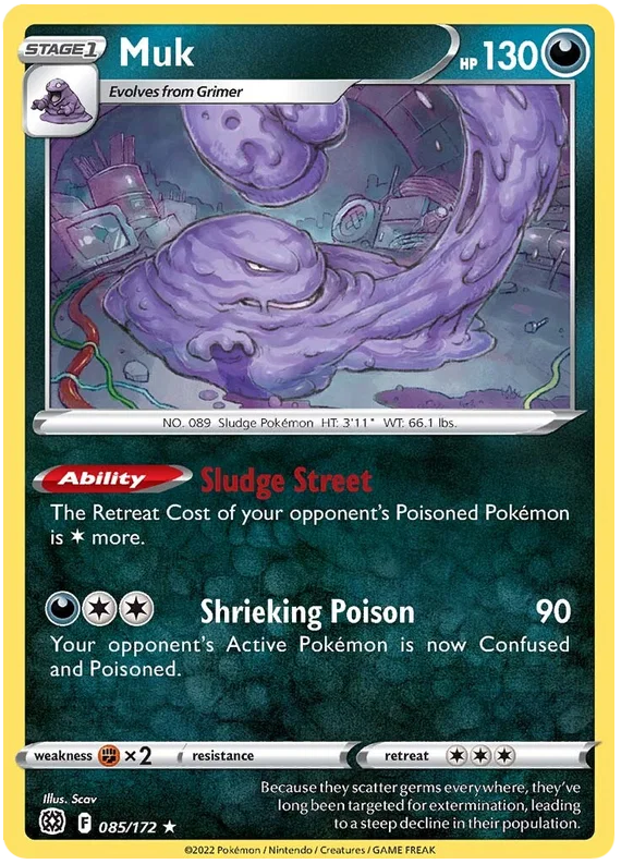 Pokémon Muk #085/172 common kaart uit de Brilliant Stars set met 130 HP
