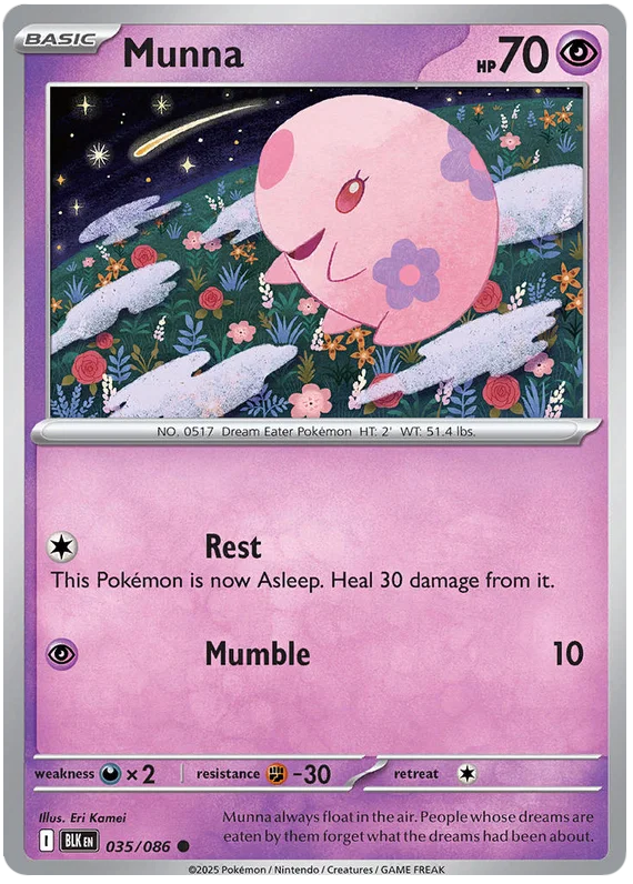 Pokémon Munna #035 common kaart uit de Black Bolt set