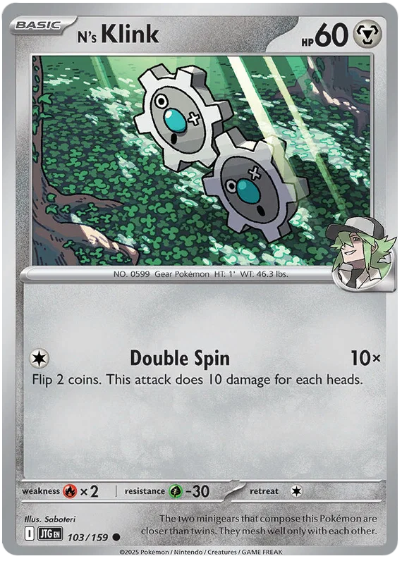Pokémon N's Klink common kaart nummer 103 uit de Journey Together set