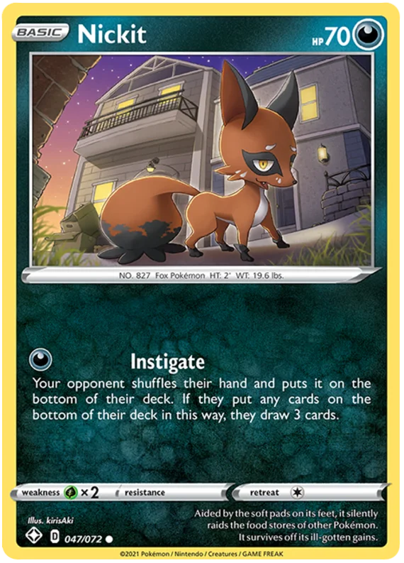 Nickit common Pokémon kaart nummer 047/072 uit Shining Fates set