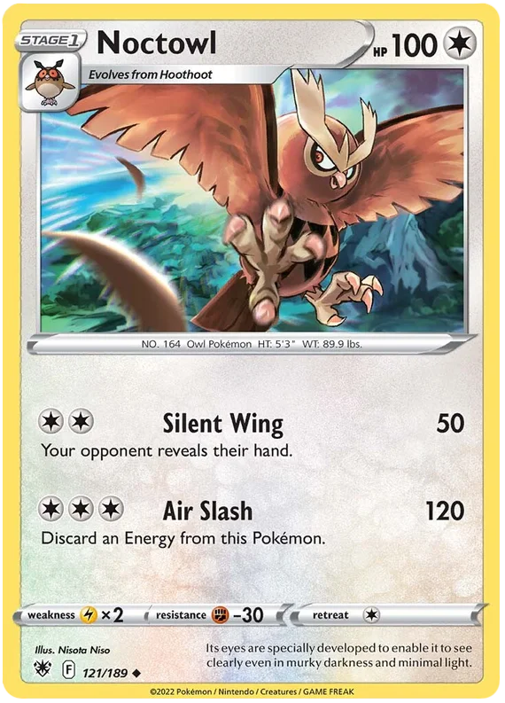 Noctowl common Pokémonkaart nummer 121/189 uit Astral Radiance
