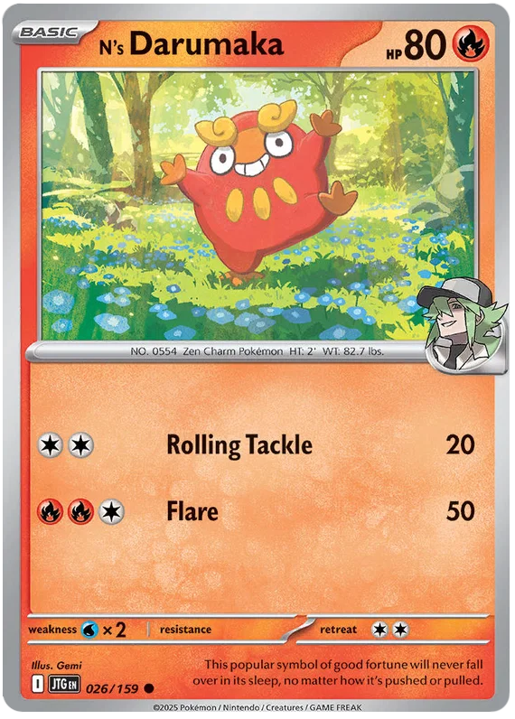 Pokémon N's Darumaka common kaart nummer 026 uit de Journey Together set