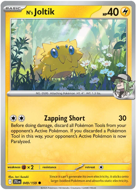 Pokémon kaart N's Joltik #049 common uit de Journey Together set