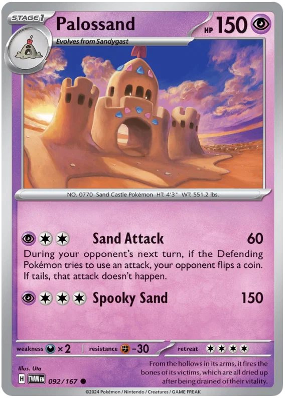 Pokémon Palossand common kaart nummer 092 uit de Twilight Masquerade set