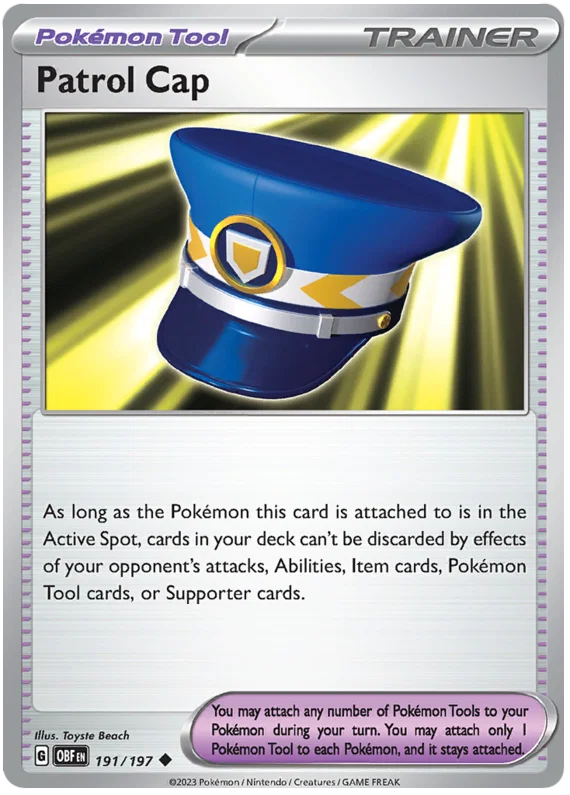 Pokémon Patrol Cap common trainerkaart nummer 191 uit de Obsidian Flames set