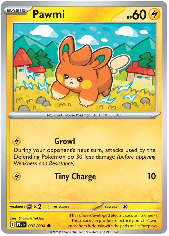 Pokémon Pawmi common kaart #032 uit de Phantasmal Flames set