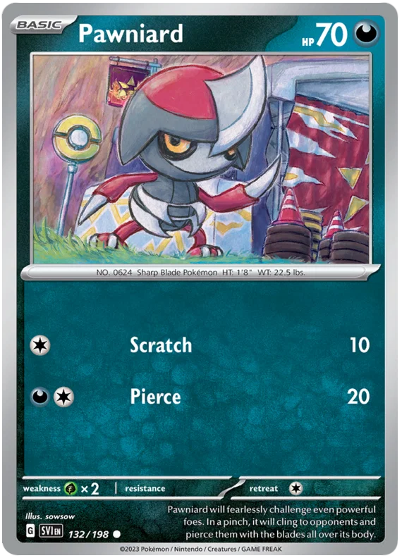 Pawniard #132 common Pokémon kaart uit de Scarlet & Violet basisset