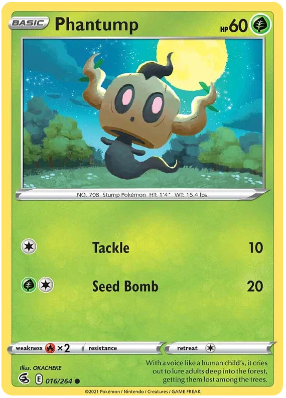 Phantump common kaart uit de Pokémon Fusion Strike set, nummer 016/264