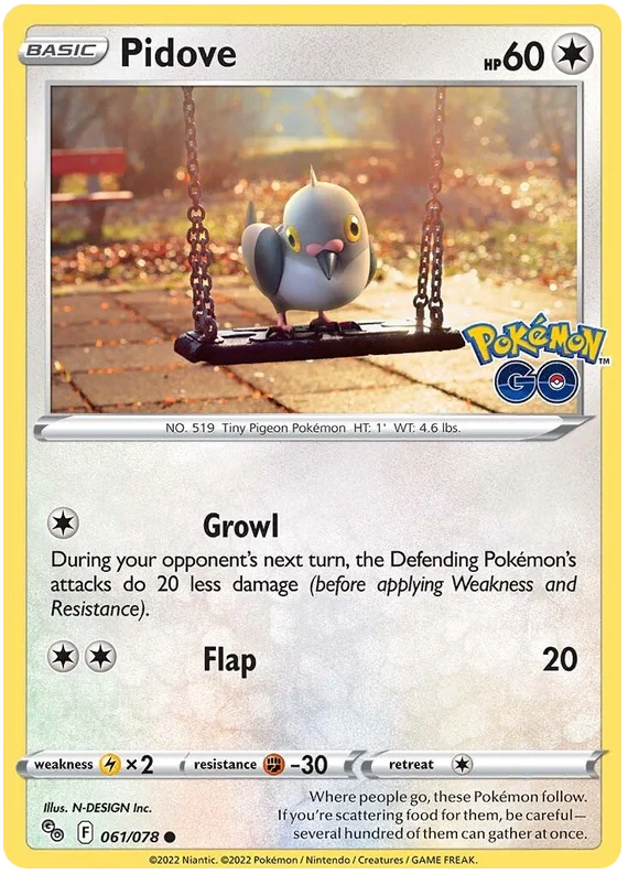 Pidove #061/078 common kaart uit de Pokemon Go serie met Growl en Flap aanval