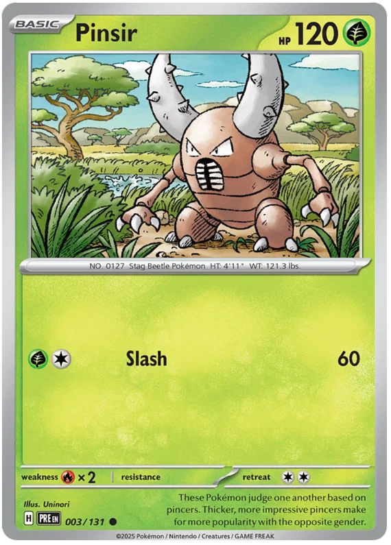 Pinsir common kaart #003 uit de Pokémon Prismatic Evolutions set