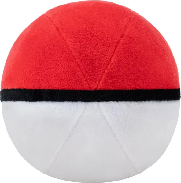 Zachte Pokémon Poké Ball pluche knuffel van 12.5 cm groot met iconische rode en witte details - zijaanzicht