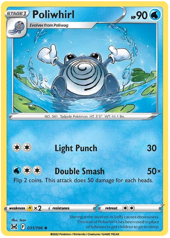 Poliwhirl common kaart uit Pokémon Lost Origin set met nummer 031/196