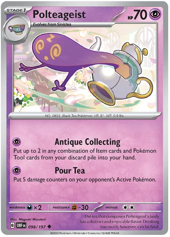 Pokémon Polteageist common kaart #098 uit de Obsidian Flames set