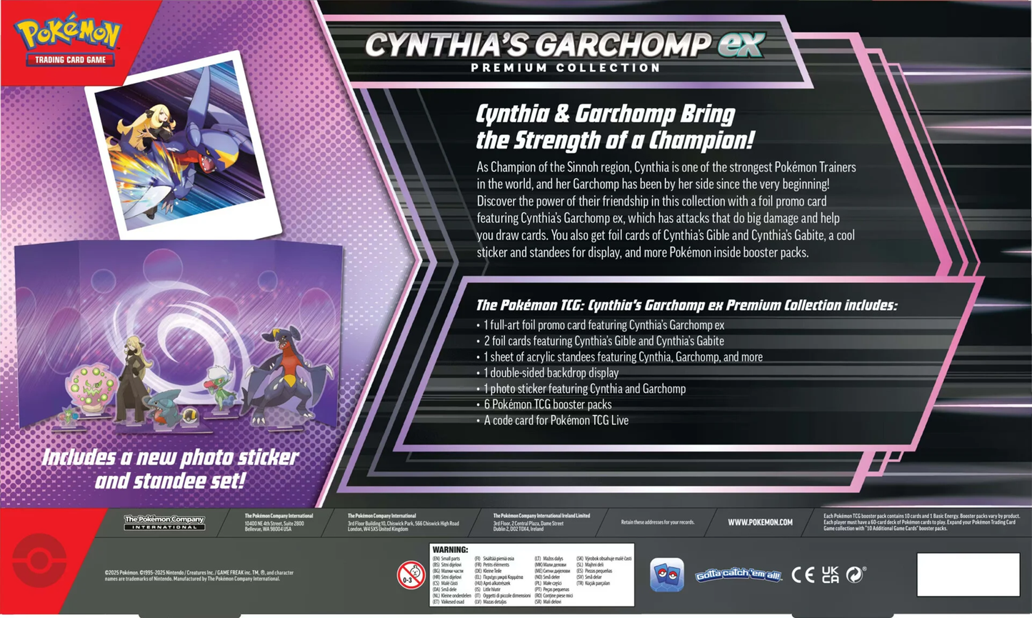 Cynthia’s Garchomp EX Premium Collection met promo kaarten, boosters en Pokémon uit Paradox Rift en Destined Rivals