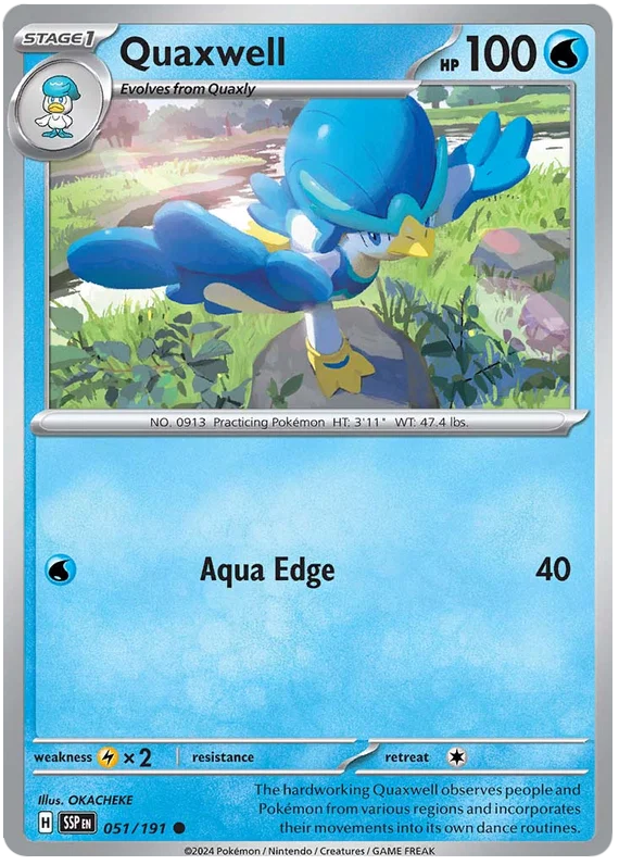 Pokémon Quaxwell common kaart #051 uit de Surging Sparks set