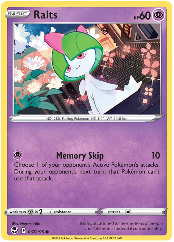Ralts common kaart nummer 067 uit de Pokémon Silver Tempest set