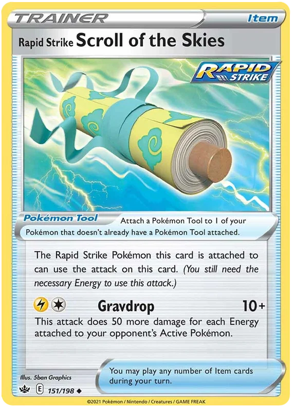 Rapid Strike Scroll of the Skies trainerkaart #151/198 uit Pokémon Chilling Reign