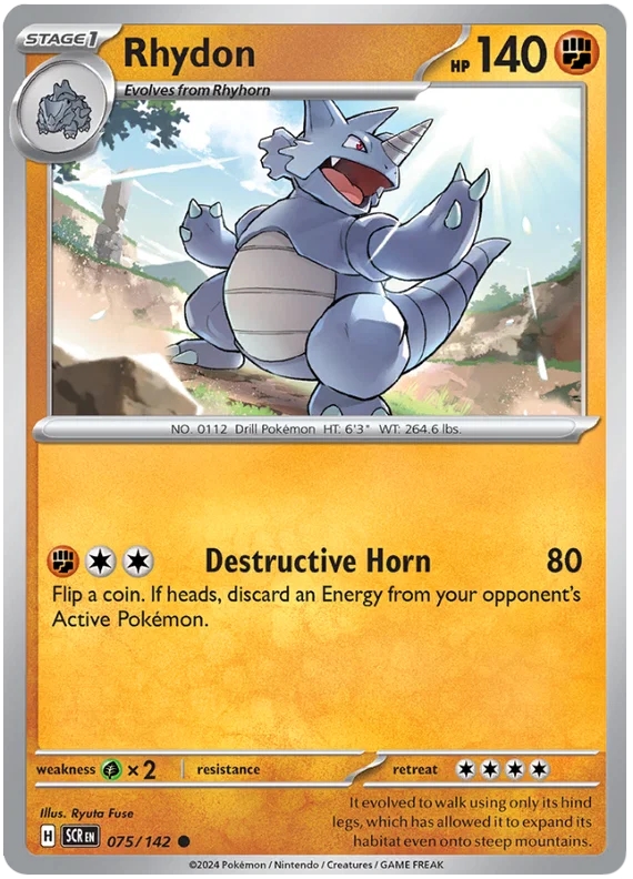 Pokemon Rhydon common kaart nummer 075 uit de Stellar Crown set
