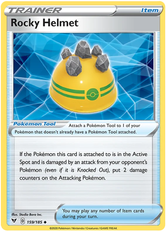 Rocky Helmet Trainer Item kaart uit de Pokémon Vivid Voltage set, kaartnummer 159/185