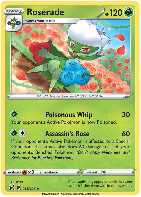 Roserade common kaart 015/196 uit de Pokémon Lost Origin set