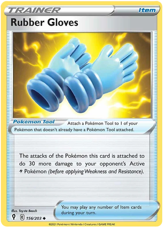 Rubber Gloves 156/203 common Trainer kaart uit de Pokémon Evolving Skies set