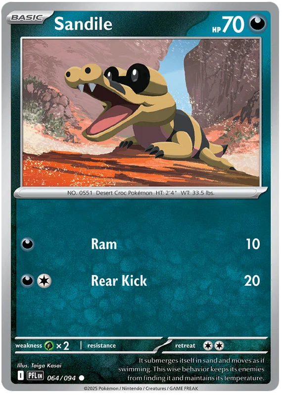 Pokémon Sandile #064 common kaart uit de Phantasmal Flames set