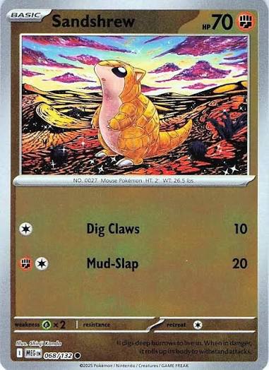 Sandshrew Reverse Holo Pokémon kaart #068 uit de Mega Evolution set