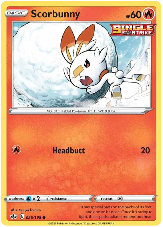 Scorbunny common kaart 026/198 uit de Pokémon Chilling Reign set