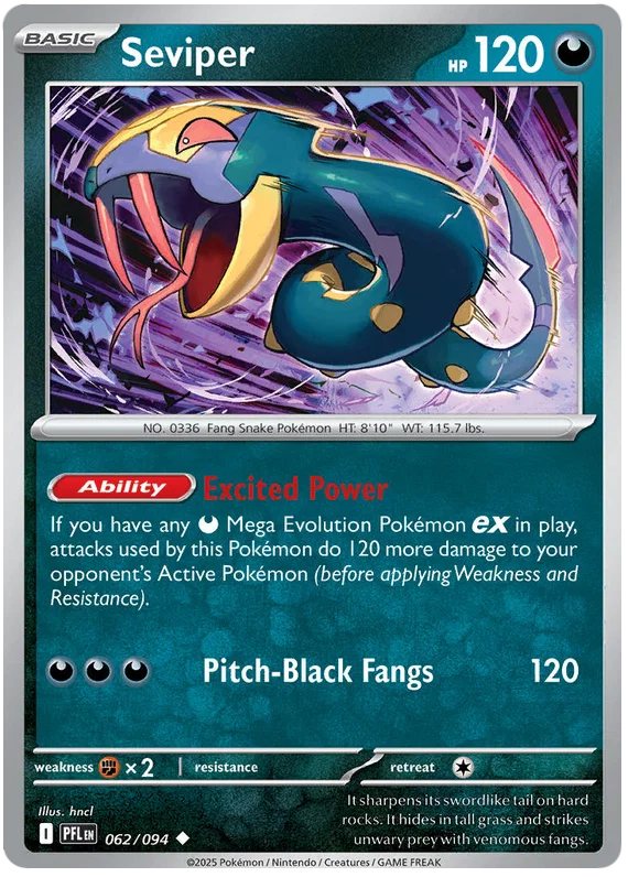 Pokémon kaart Seviper #062 common uit de set Phantasmal Flames