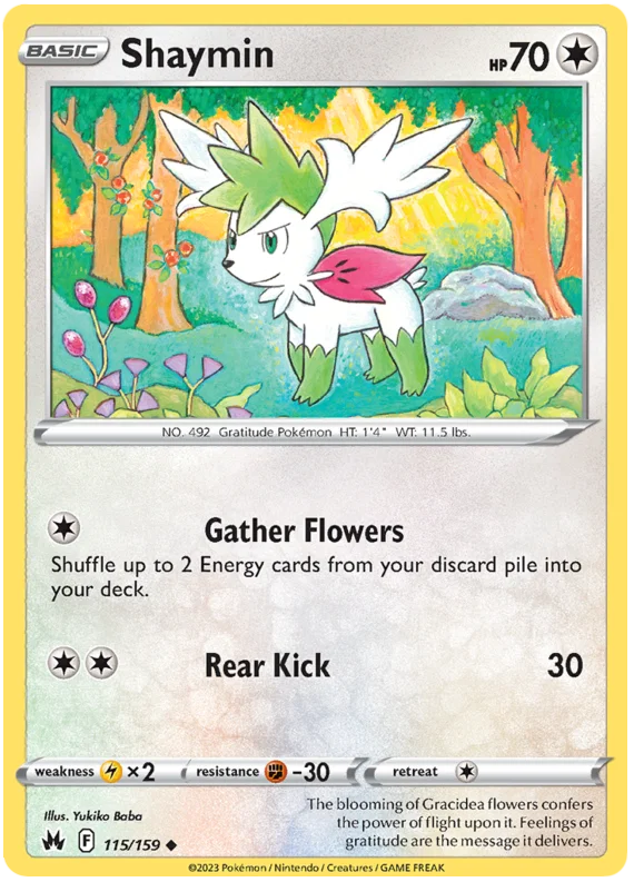 Shaymin common kaart nummer 115 uit de Pokémon Crown Zenith set