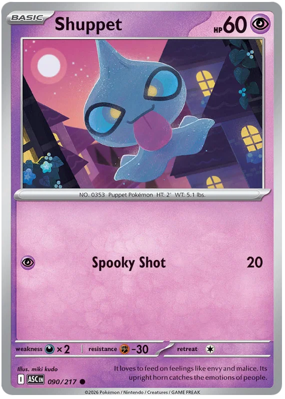 Shuppet #090 common Pokémon kaart uit de Ascended Heroes set