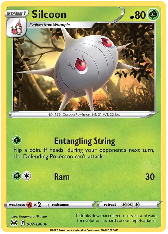Silcoon common Pokémonkaart nummer 007/196 uit de Lost Origin set