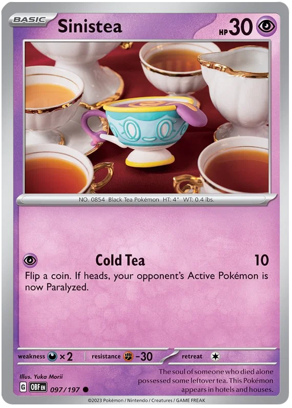 Sinistea common Pokémon kaart #097 uit de Obsidian Flames set