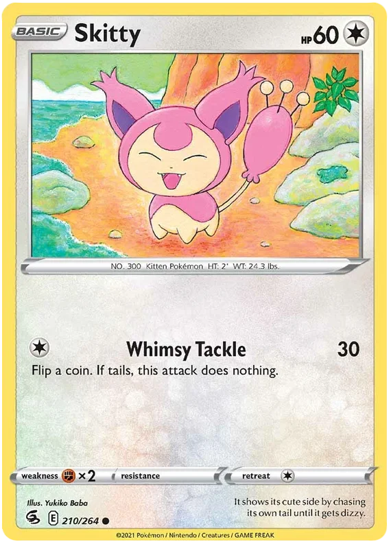Skitty #210/264 common kaart uit de Pokémon Fusion Strike set met Whimsy Tackle aanval