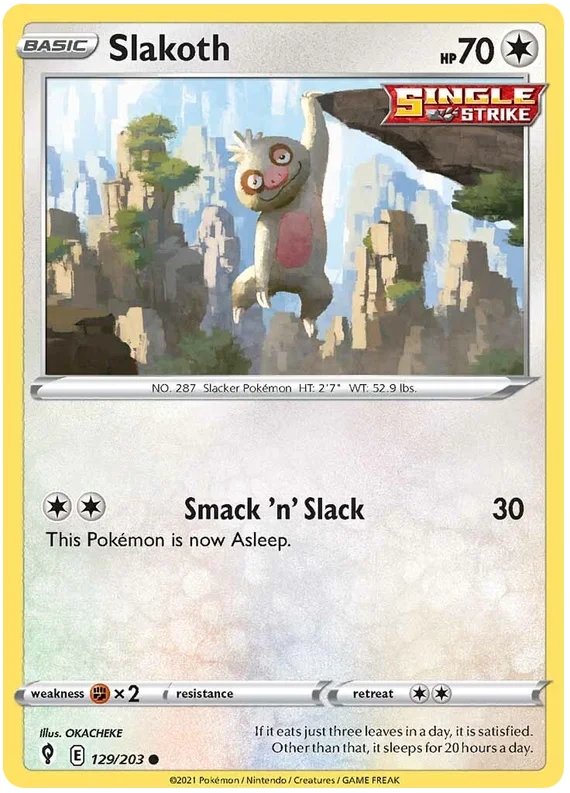Slakoth common kaart #129/203 uit de Pokémon Evolving Skies set