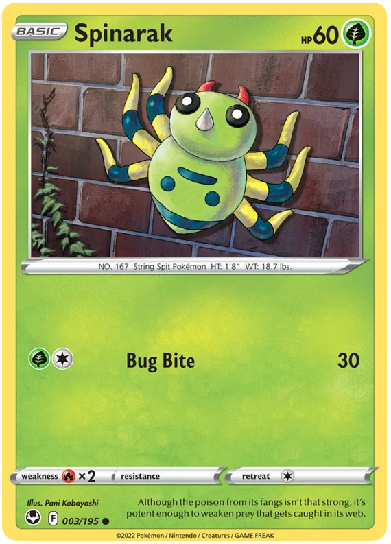 Pokémon Spinarak #003 common kaart uit Silver Tempest set