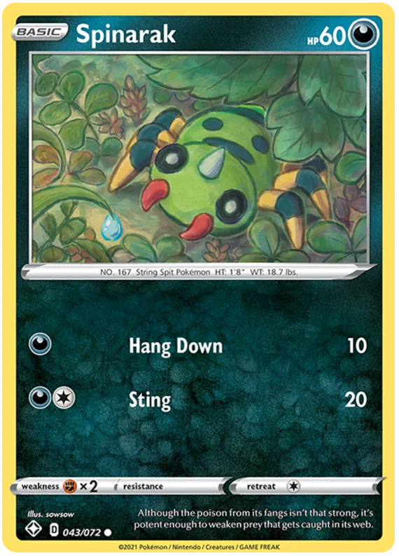 Spinarak common Pokémon kaart nummer 043/072 uit de Shining Fates set